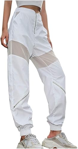 LifeShe Pantalones deportivos de retazos de malla de cintura alta Hip Hop para mujer