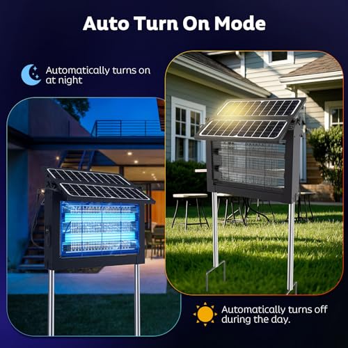 Image of OnBeam Solar Bug Zapper Outdoor with Dual Solar Panel, 4500V Mosquito Zapper Waterproof Rechargeable Electric Fly Zapper, Cordless Fly Trap Mosquito Killer for Backyard, Patio, Garden, RV Camping