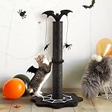 Fansafurn 25" Halloween Cat Scratching Post, Sisal Scratch Pole with Interactive Hanging Spider Toys, Durable Monster-Themed Scratch Post for Indoor Cats, Suitable for Kittens and Large Cats, Black