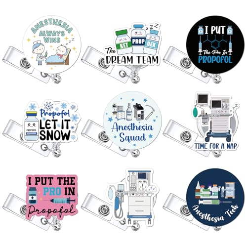 Suncalla 9 Pcs Anesthesia Badge Reel National Anesthesia Tech Week