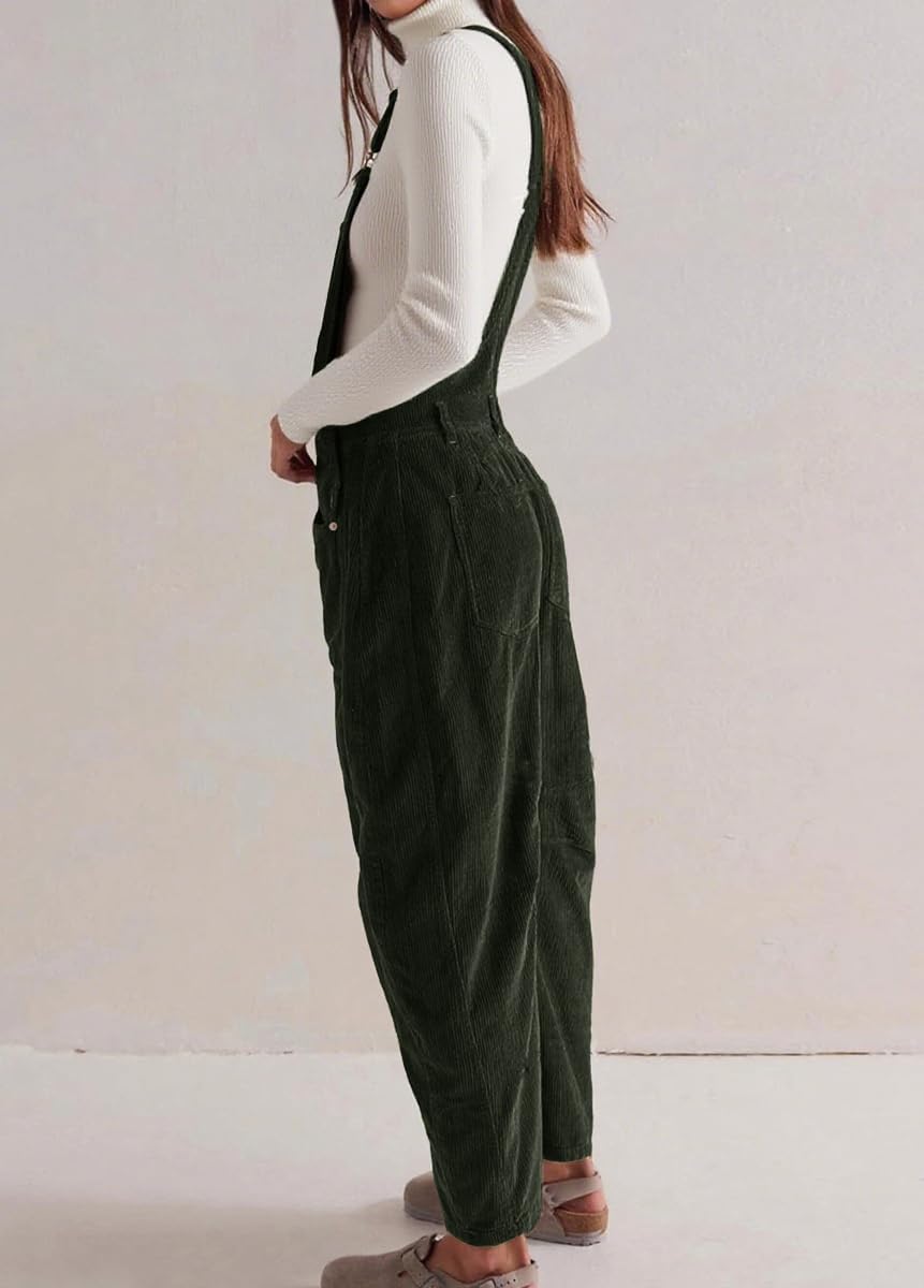 chouyatou Women's Fall Winter Corduroy Overalls Boyfriend Adjustable Strap Bib Jumpsuit Barrel Harem Pants - Image 3