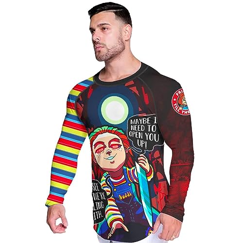 Men's Rash Guard Shirts Super Lightweight Fabric Rash Guard for Men BJJ Long Sleeve Halloween Horror Shirt4