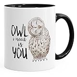 MoonWorks Kaffee-Tasse Eule Owl I Need is You Liebe Spruch Geschenk Valentinstag Weihnachten Ehe Partnerschaft schwarz Unisize