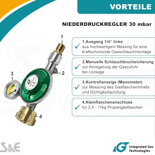 Propanregler Bluecraft 30 mbar mit 360°-Manometer und Füllstandsanzeige