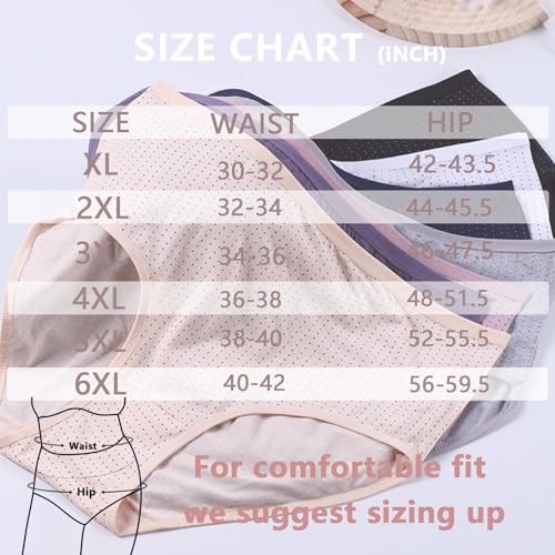 Image of Women's Plus Size Cotton Underwear Panties Mid Waisted Briefs 7-Pack XL-6XL Point Print Ladies Panties