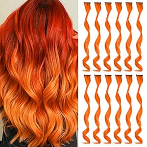 Amazon.com : MEckily 12 Pcs Orange Hair Extensions Clip in Kid's Party ...