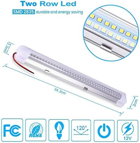 Caxmtu 12V Interior LED Light Bar White Lamp 72 LEDs Universal Strip Light for Motorhome Car Camper Van Bus Caravan Boat Motorhome Indoor Kitchen Bathroom with ON/Off Switch (4 Pack)