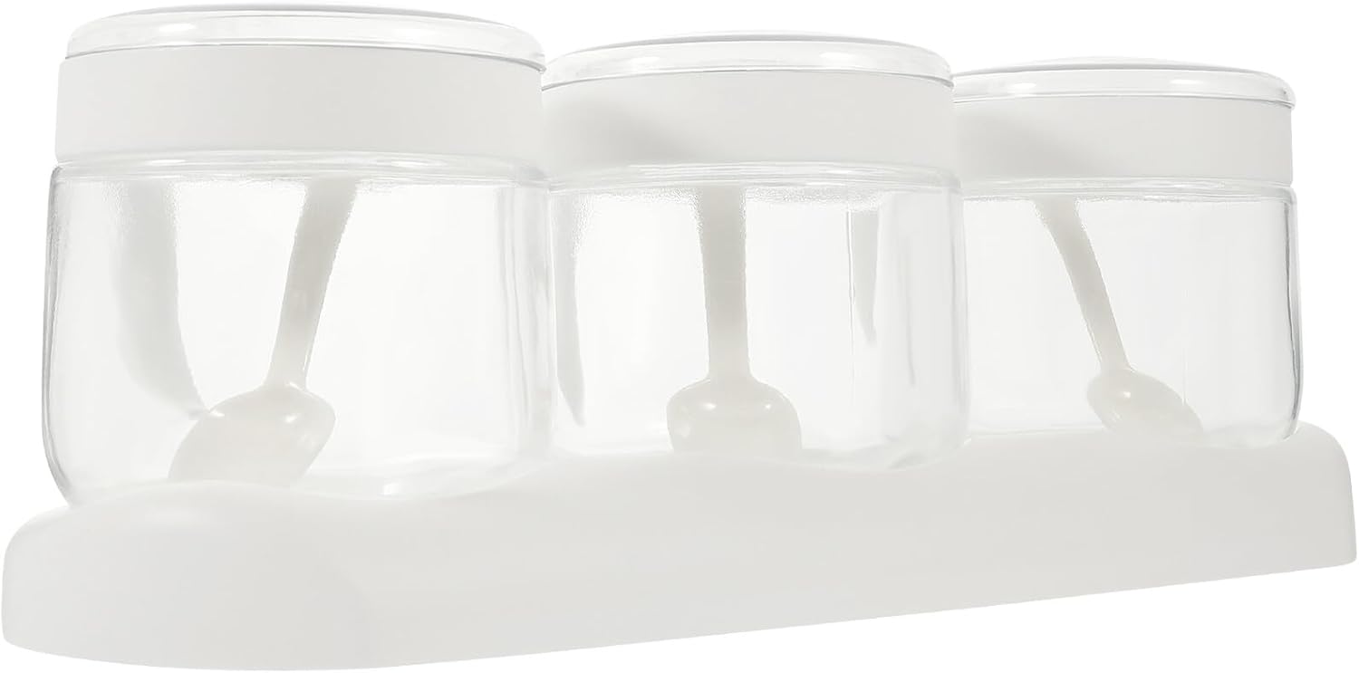 Homoyoyo Glass Seasoning Jar Set with Tray, 350ml Multi-use Salt Container, Lidded Condiment Jars for Kitchen Dining, Small Glass Spice Pots for Home Cooking and Tabletop Use