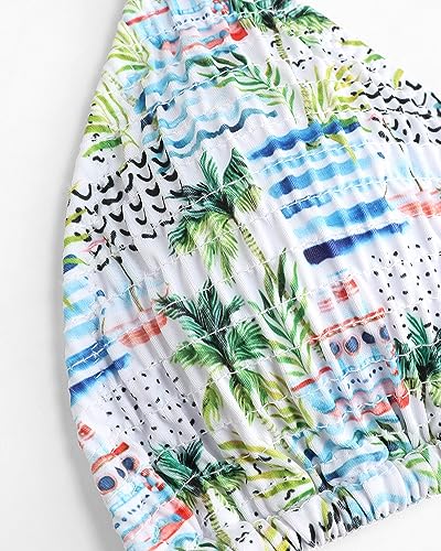 Image of Women's Triangle Bikini Set String Swimsuit Print Tie Smocked Ruched Two Piece Bathing Suit