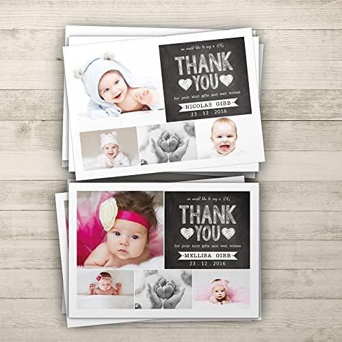 Baby Thank You Cards, Personalised, Birth Announcement, Girl or Boy Thank You Cards (Design 35)