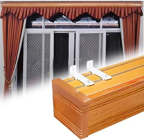 Wood Grain Pelmet Box with Track - Retro Wall-Mounted Curtain Rail System for Bay Windows, Concealed Valance & Durable Curtain Track (4.6m/15.1ft)