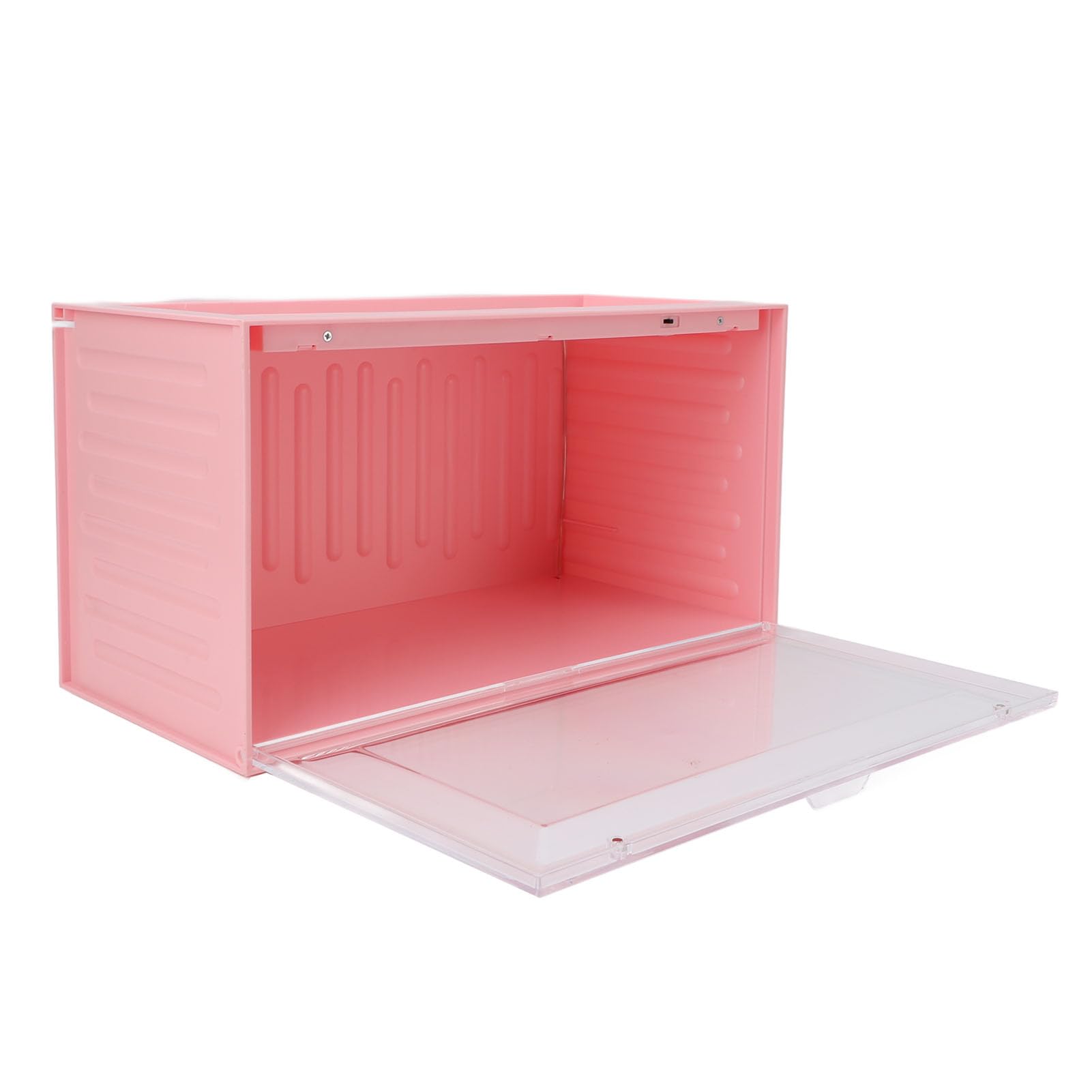 Figurenvitrine mit Licht HIPS PET 2-stöckige Mini-Figurenvitrine 12 LEDs Staubdicht Stapelbar Anschließbares Regal für Sammler-Schreibtischdisplay (PINK)