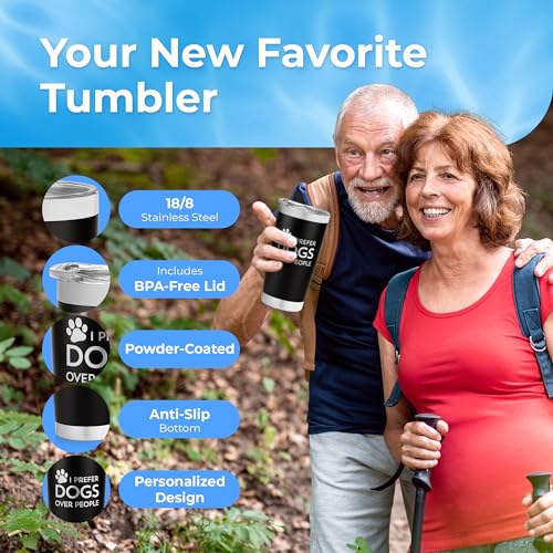 Dogs Over People Travel Tumbler - Personalized Vacuum Insulated Stainless Steel Dog Lover Travel Tumbler with Lid and Straw - Gifts for Dog Lover - Funny Dog Tumbler - Dog Mom - Dog Owner - Travel Mug