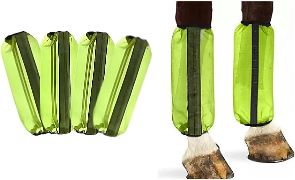 Fly Boots for Horses – Set of 4 Breathable Mesh Horse Fly Leg Guards, UV Protective Lightweight Fly Protection, Reduce Stomping & Insect Stress for Riding, Training, Pasture & Trail Riding–Neon Green
