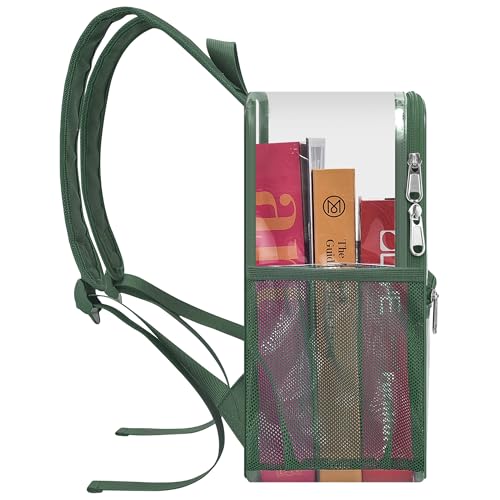 Image of Busiuw Clear Backpack for Stadium Events 12x12x6 Mini Small Sports Fan Backpacks with Front Pocket for Concert Sport Events Work Travel(Forest green)
