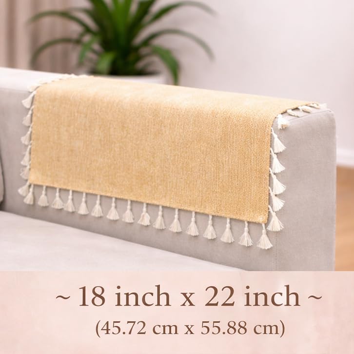 Image of STITCHNEST Premium Woven Fabric Sofa Arm Cover with Tassels | Elegant Hand Rest Protector | Durable & Stylish | 18 x 22 Inches