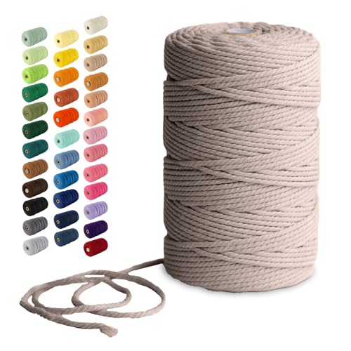 Nook Theory Macrame Cord - 3mm 220 Yards Cotton Rope, 4mm 5mm Yarn, String for Crafts, Perfect for Macrame Wall Hanging and Boho Decorations (Sand)