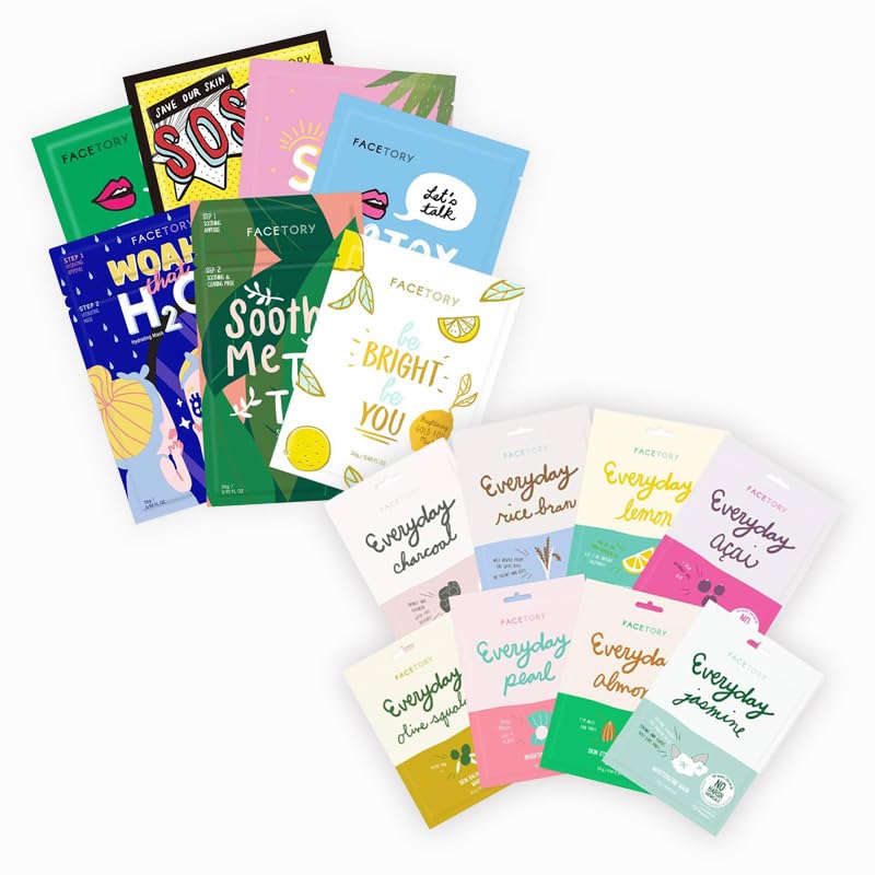 FACETORY K Beauty Face Mask Skin Care – BEST OF 7 COLLECTION + EVERYDAY 8 HYDRATION – Hydrating & Soothing Korean Sheet Masks – 15 Count