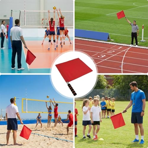 2 Pcs Red Volleyball Flags, Stainless Steel Command Hand Flag, Line Judge Referee Flags with Sponge Handle, Special Patrol Performance Linesman Official Flag for Track and Field, Sports Events