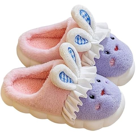 YILANLAN Bunny Slippers for Women Cute Cozy Animal Rabbit Slippers Fuzzy Warm Winter Cotton slipper Indoor House Slippers, Pink Purple, 9-9.5 Women/7.5-8 Men Cover