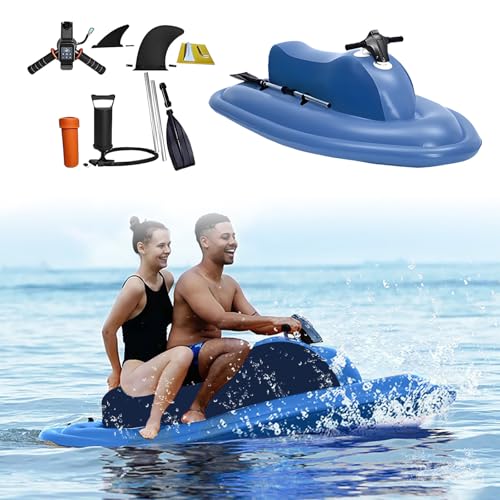 ROGHA Bateau à Moteur Bleu pour Sports Nautiques, Jet Boat Gonflable Pliable 2 en 1 avec siège, Double aileron de sécurité et Scooter, idéal pour Les...