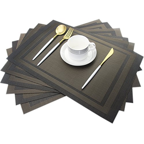 Bright Dream Placemats Textilene Washable For Dinner Table Stain Insulation Easy To Clean Table Mats Set Of 6 (Gold+Black) #TOP28