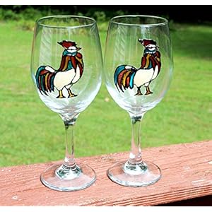 Rooster Hand Painted Stemmed Wine Glasses Set of 2, Fall Farmhouse Home Decor Rooster Hand Painted Stemmed Wine Glasses Set of 2 Fall Farmhouse Home Decor