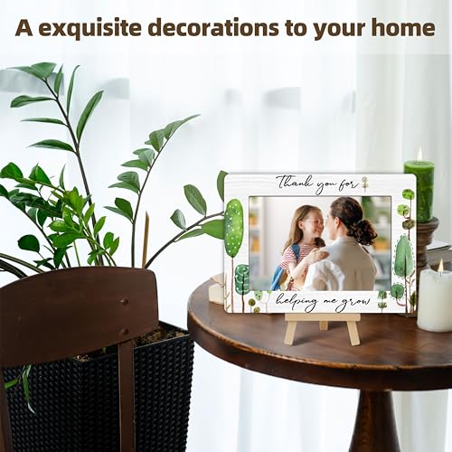 Image of DETIHO Thank You for Helping Me Grow 4x6 Photo Frame, Small Wooden Photo Frame with Easel Stand, Teacher Appreciation Gifts for Table Decor Display -E01