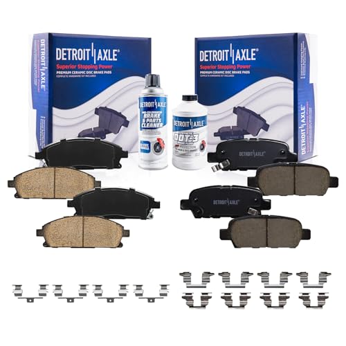 Image of Detroit Axle - Brake Pads for 2004-2017 Nissan Quest, 2005-2006 X-Trail | Front and Rear Ceramic Brake Pads w /Hardware 2007 2008 2009 2011 2012 2013 2014 2015 2016 Replacement
