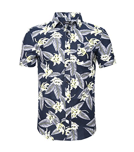 NUTEXROL Camisa Hombre Estampada de Flores, Cierre con Boton Camisa de Vestir Hombre Camiseta Casual Camisa de Manga Corta, Gloria de la Mañana, XXXL