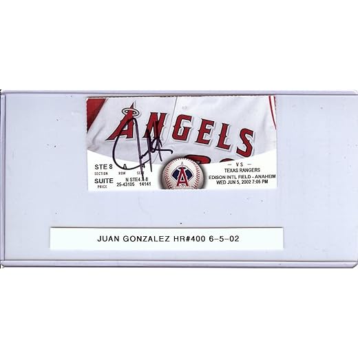 Juan Gonzalez Signed Autographed Ticket Stub Rangers 400th HR 5-6-02 JSA AX25411
