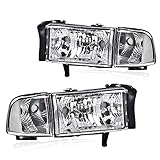 G-PLUS Headlights Fit Dodge Ram 1500 1994-2001/Fit Dodge Ram 2500 3500 1994-2002 Clear Lens Chrome Housing Clear Reflector Bumper Headlamps w/o Bulbs,faros delanteros Assembly