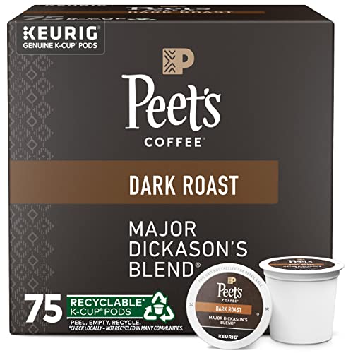 Peet’s Coffee, Dark Roast Keurig K-Cup Pods – Major Dickason’s Blend 75 Count (1 Box of 75 Pods)