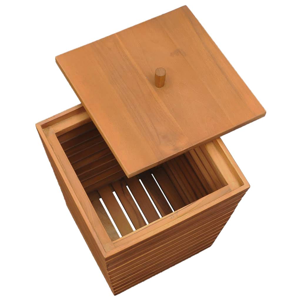 Wäschekorb aus massivem Teakholz 30 x 30 x 45 cm, Bad-Aufbewahrungsbox mit Deckel, Rustikaler Wäschesammler im Lattendesign