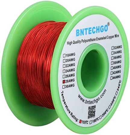 BNTECHGO 28 AWG Magnet Wire - Enameled Copper Wire - Enameled Magnet Winding Wire - 4 oz - 0.0122" Diameter 1 Spool Coil Red Temperature Rating 155℃ Widely Used for Transformers Inductors - 1