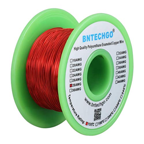 bntechgo 28 awg magnet wire - enameled copper wire - enameled magnet winding wire - 4 oz - 0012234 diameter 1 spool coil red temperature rating 155 widely used for transformers inductors