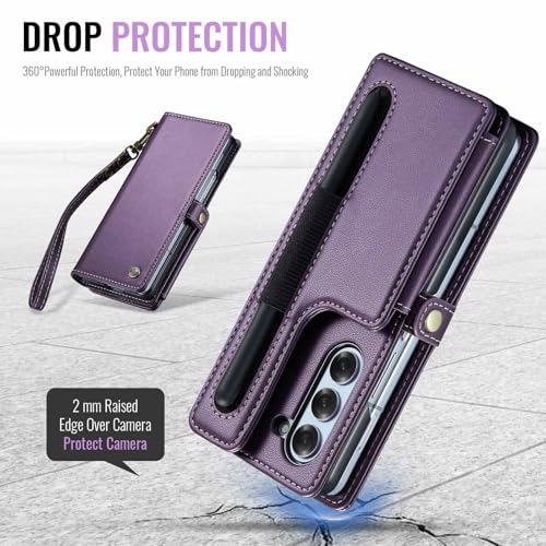 DUANCL Capa para Samsung Galaxy Z Fold 6, capa carteira flip de couro com slot para caneta, pulseira