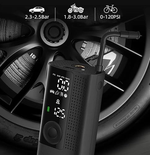 Miniatura 3 de TOEWOE Inflador de neumáticos, compresor de aire portátil, compresor de aire de 120 PSI, inflador de neumáticos, fácil operación inalámbrica, bomba