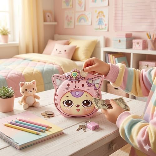 Image of Sajani Cute Cartoon Creative Portable Piggy Bank, Money Saving Box with Combination Lock, Mini Coin Bank Gifts for Boys and Girls, Best Return Gifts for Kids (Pack of 1) (Tiger - Pink)