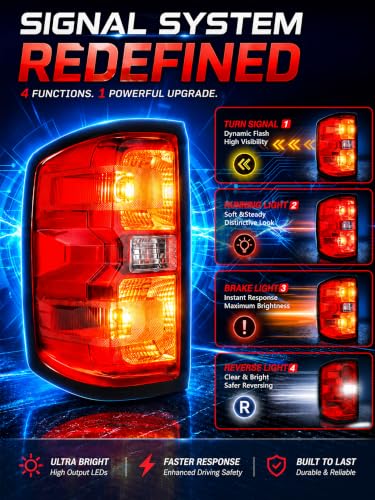 Image of Tail Lights Assembly Left Driver Fit Chevy Silverado 1500 2014 2015 Chevrolet 2500 3500 HD 2500HD 3500HD Rear Brake Turn Signal Back Up Bulb Taillight Replaces GM2800261 23141274