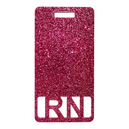Porte-badge vertical rigide acrylique rose pailleté anti-rayures