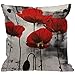 HGOD Designs Housse de coussin vintage Motif fleurs de coquelicot rouge fond aquarelle noir Décoration pour hommes/femmes Salon Chambre Canapé Chaise 45 x 45 cm