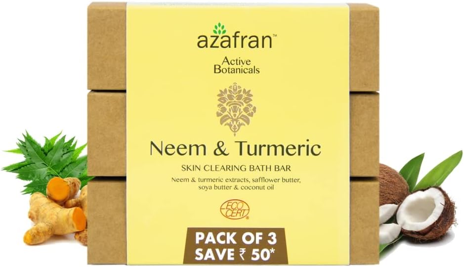 Azafran Turmeric and Neem Bath Soap Bar, Cruelty Free & Vegan, Pack Of