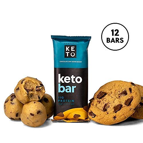 Perfect Keto Bars - The Cleanest Keto Snacks with Collagen and MCT. No Added Sugar, Keto Diet Friendly - 3g Net Carbs, 18g Fat, 11g protein - Keto Diet Food Dessert (Chocolate Chip, 12 Bars)