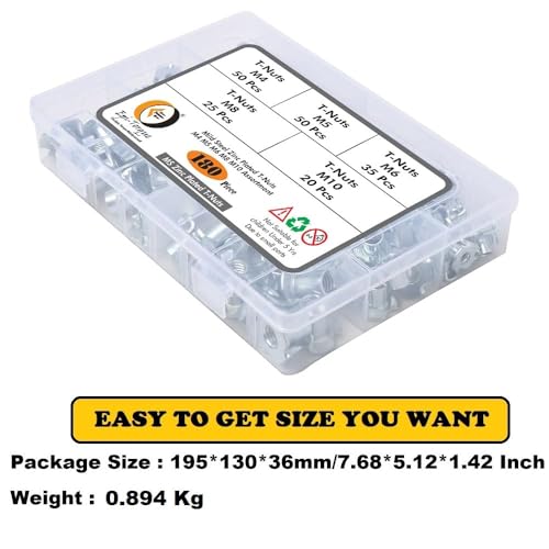 Image of Epi-Torque 180 Pcs M4 5 6 8 10 Zinc Plated Steel T Nuts Four Claw Nuts Assortment Kit for Wood Rock Climbing Holds Cabinetry Furniture