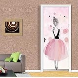 Murales Para Puertas Chica Bailarina Rosa Autoadhesiva Impermeable Papel Pintado Puerta Mural Pegatinas 86 X 200 cm