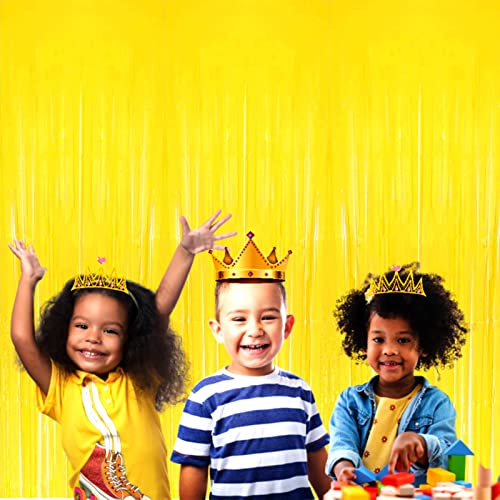 Image of 4 Pack Macaron Yellow Foil Fringe Curtain Backdrop, 3.28Ft x 8.2Ft Metallic Tinsel Foil Fringe Streamer Curtains for Photo Booth, Birthday, Wedding, New Year's, Christmas Decoration Party Supplies