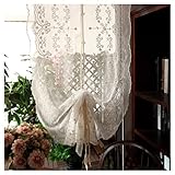 djysxa tende per finestre a palloncino in stile country beige, tenda romana in voile da annodare con motivi floreali ricamati, paralume romano regolabile, 1pcs (size : w63*h110cm(w25*h43inch))