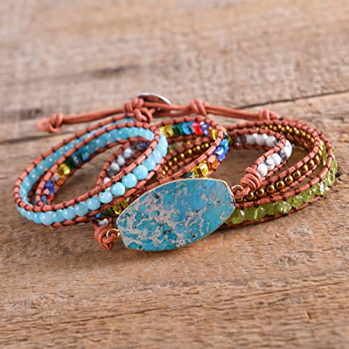 Image of YGLINE Boho Handmade Natural Stone Wrap Bracelets Jasper Crystal Beads Bracelet Jewelry