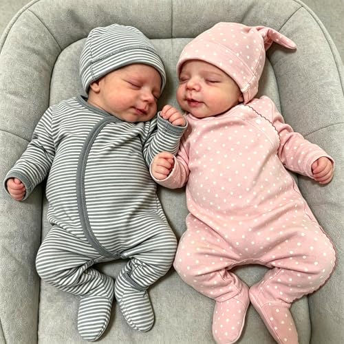 Muñecos Reborn Gemelos Niño y Niña 18 pulg Cuerpo Vinil miniatura 3
